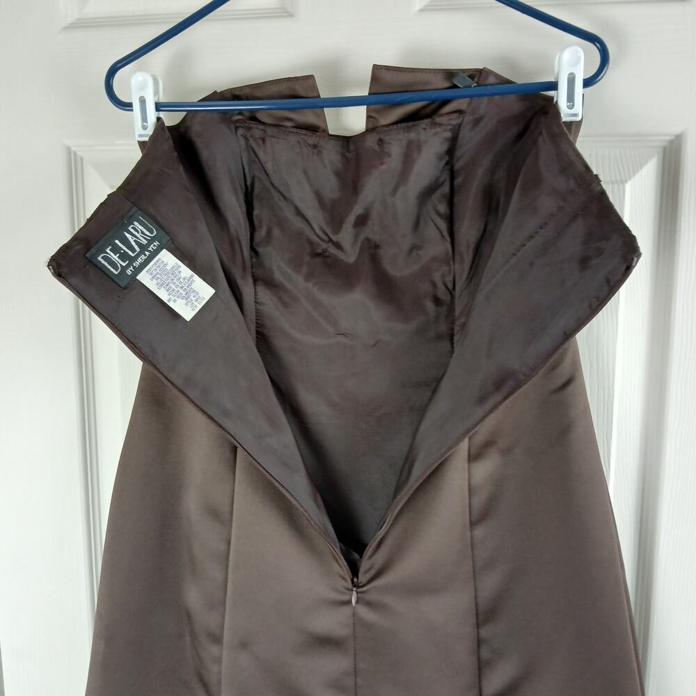 De Laru by Sheila Yen VTG Y2K Strapless Maxi Prom Gown 11/12 dk brown satin vlvt - Picture 4 of 15